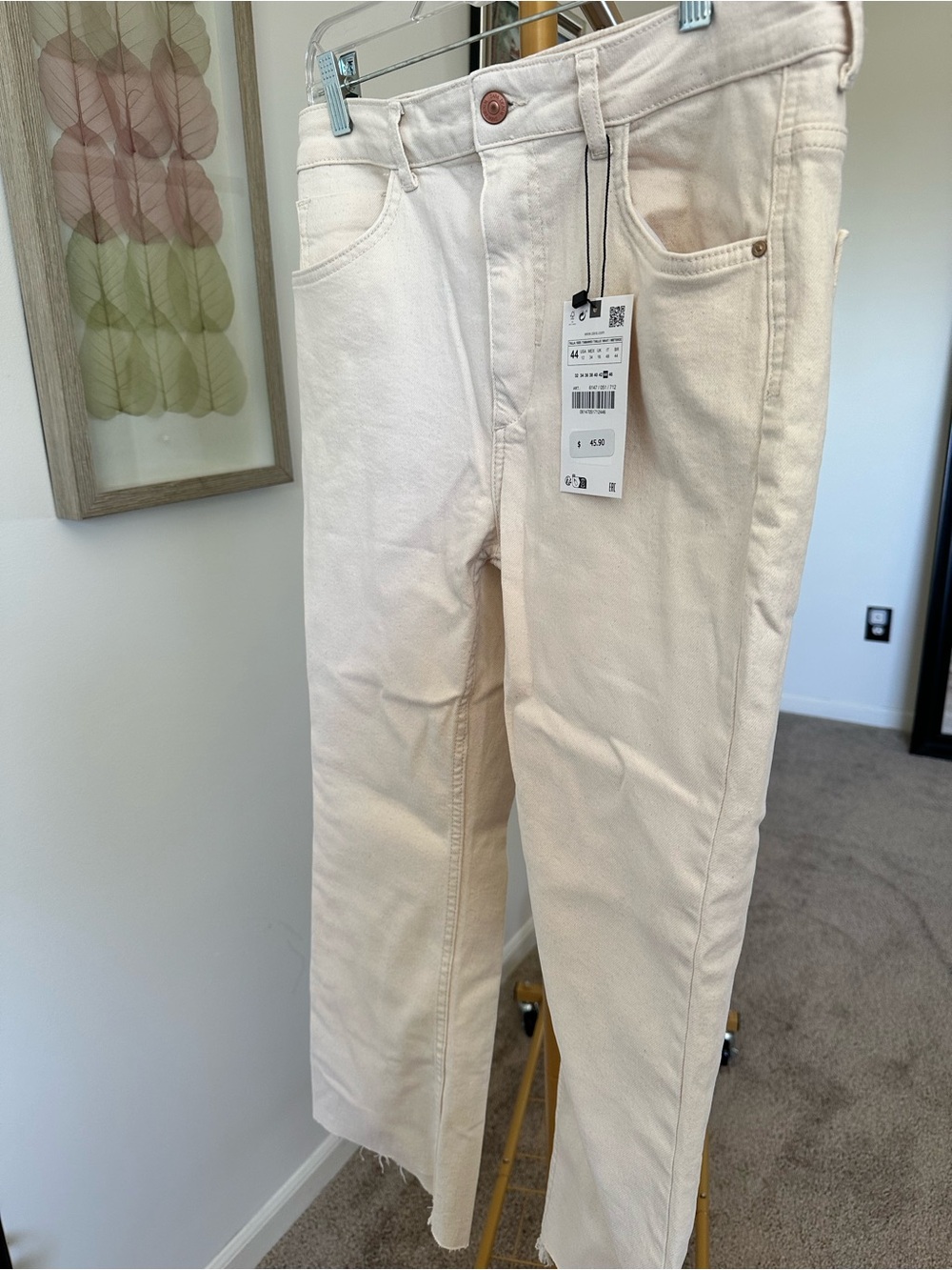 Zara Cream High-Rise Mini-Flare Jeans NWT